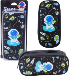 Space Pencil Case with Astronaut, Two Pockets, Black
