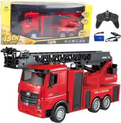 RC gaisrinis automobilis su ištraukiamomis kopėčiomis ir vandens purškimu HUI NA 1:18