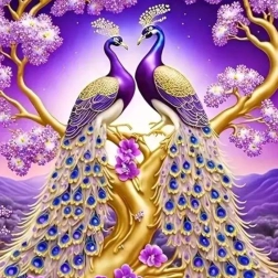 Deimantinė mozaika Povai ant šakos 30x40 cm