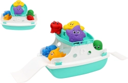 Floating bath boat with animals and drop-down ramp