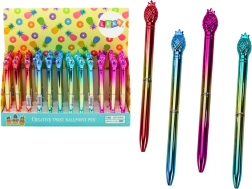 Rutulinis rašiklis su ananasu, auksinis, mėlyna šerdelė 0,7 mm