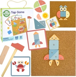 Medinė kamštinė kaladėlių vėrimo lenta WOOPIE GREEN, 82 dalys, 20 šablonų