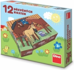 Dino medinės kaladėlės su naminiais gyvūnėliais, 12 vnt.
