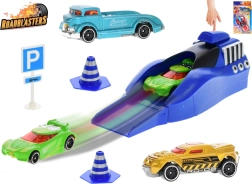 Roadblasters iššaunamų automobiliukų rinkinys su kelio ženklais, 3 vnt.