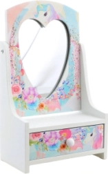 Medinė papuošalų dėžutė su širdelės veidrodėliu Vienaragis