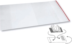 Universalus skaidrus PP aplankalas 312 × 540 mm su blizgiu paviršiumi ir lipnia juostele