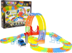 Fluorescencinė lenktynių trasa vaikams 3+ su lanksčiomis dalimis, 157 dalių, automobilis su LED ir 360° kilpa