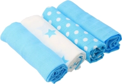 Medvilninės audinio sauskelnės New Baby Softy su raštais 70 × 70 cm, 4 vnt., turkio ir balta