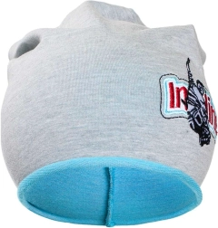 Children's autumn beanie New Baby In-line grey-turquoise