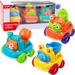 Set of construction cars with animals for toddlers, colorful, 3 pcs