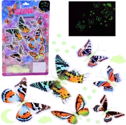 Fluorescenciniai drugelių lipdukai ir šviečiančios žvaigždės ant sienos