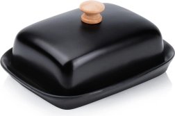 Keraminė juoda sviestinė su mediniu rankenėliu Vilde