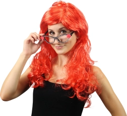 Long red carnival wig with bangs for adults