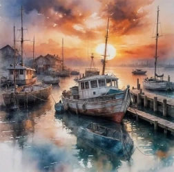 Deimantinė mozaika „Laivas uoste“ 30 × 40 cm