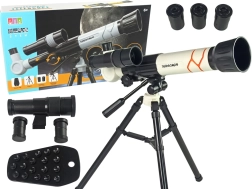 Children's educational telescope with phone holder – White