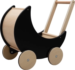 Medinis vežimėlis ir stumdukas 2-in-1 Montessori BABY MIX, juodas