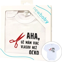 Baby bodysuit with print New Baby more hair than dad – gift box, long sleeve (size 86, 12–18 months)