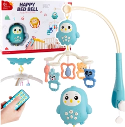 Muzikinė karuselė virš lovytės su lempute ir barškučiais – mėlyna