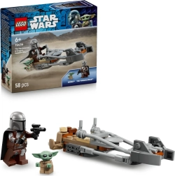 LEGO Star Wars Mandalorietis ir Grogu ant spyderso motociklo