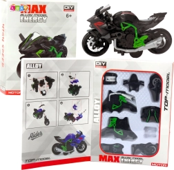 Metalinis DIY motociklas 1:14, žalia–juoda