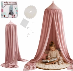 Vaikiškas pakabinamas baldakimas virš lovos boho stiliaus, šviesiai rožinis