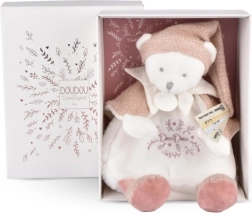 Doudou gift set – plush cuddly teddy with pink hat 25 cm