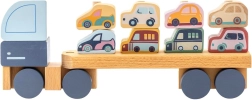 Cubika pastelinis sunkvežimis su automobiliais – medinė dėlionė iš 12 dalių