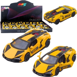 Metalinis lenktyninis automobilis 1:32 su atatrankiniu (pull-back) varikliu ir atidaromomis durimis – geltonas