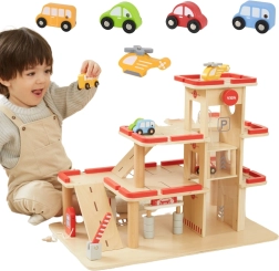 Medinės VIGA automobilių stovėjimo garažai su keltuvu ir transporto priemonėmis