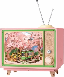 Rokr 3D medinė muzikinė dėžutė retro TV – kelionė per sakurų mišką DIY