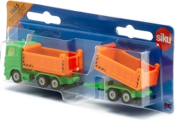 Siku orange dump truck with tipping bed and trailer