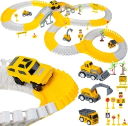 Lenktynių trasa su automobiliais, statybų tematikos rinkinys, 255 dalių