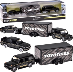 Maisto rinkinys metalinių modelių 1:64 mercedes-benz g (1988) ir bmw m3 e30 su priekaba