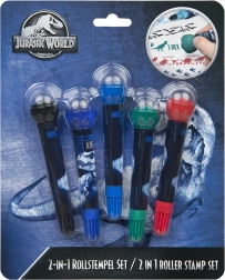 Jurassic World 2 viename antspaudų rinkinys – kūrybiniai flomasteriai su ritininiu antspaudu