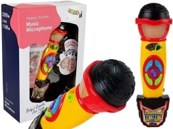 Kids' karaoke microphone yellow-black with recording and light effects
