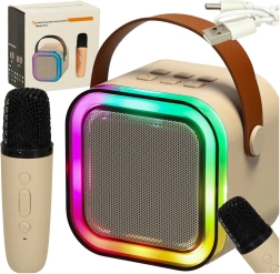 Nešiojamas karaoke rinkinys su Bluetooth, mikrofonu ir LED – smėlio spalvos