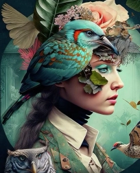 Deimantinė mozaika Mergina su paukšteliu 30x40 cm