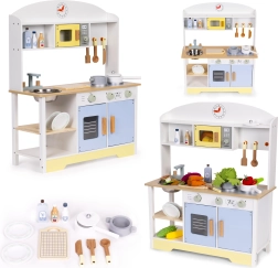 Medinė vaikiška virtuvėlė su orkaite, skalbykle ir mikrobangų krosnele ECOTOYS – 12 priedų