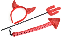 Velniškas karnavalinis rinkinys su ausimis, uodega ir trišakiu