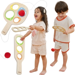 Viga medinis žaidimas „Pagauk kamuoliuką“ su taškų skaičiavimu