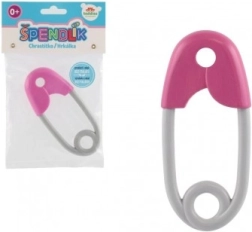 Plastinis segtuko formos barškutis kūdikiams 12 cm rožinė–pilka