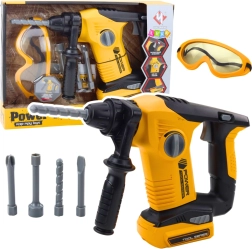 Children's drilling hammer with interchangeable tips and protective glasses yellow