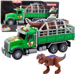 Žalias transporteris su dinosauru su šviesomis ir garsais