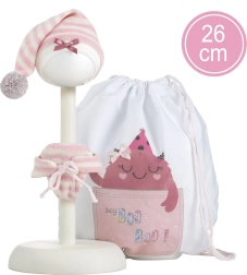Drabužėliai lėlei kūdikiui New Born 26 cm dydžio su priedais