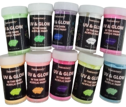 Glow-in-the-dark acrylic paints – set of 10 colors