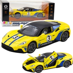 Sportinis metalinis automobilis su šviesos ir garso efektais, 1:22 geltonas