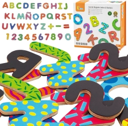 VIGA spalvingos magnetinės raidės ir skaičiai – medinis rinkinys, 77 dalių