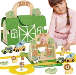 Tooky Toy mini zoologijos sodas – nešiojamas medinis rinkinys lagaminėlyje