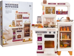 Vaikiška mega virtuvėlė su šviesomis, garsais ir garais – smėlinė, 93 vnt. priedų