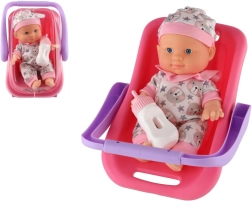 Kūdikių lėlytė nešioklėje su buteliuku 22 cm